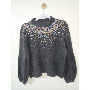 Zara Knit Women's Gray Sequined Sweater Size Large